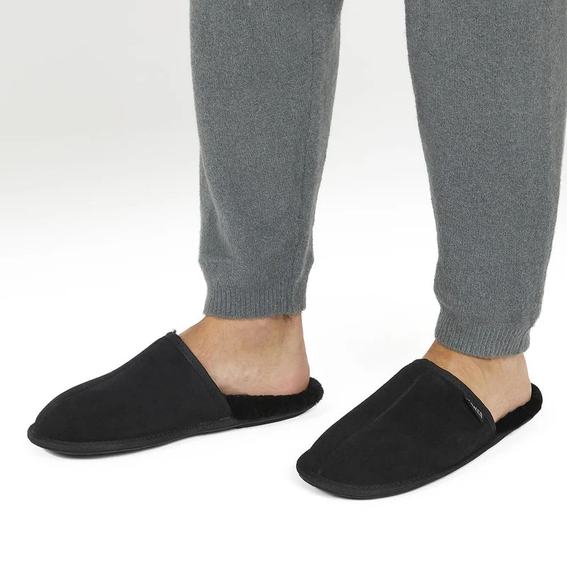 Men's Sheepskin Lined Slippers - DALBY / 319 282 - Black