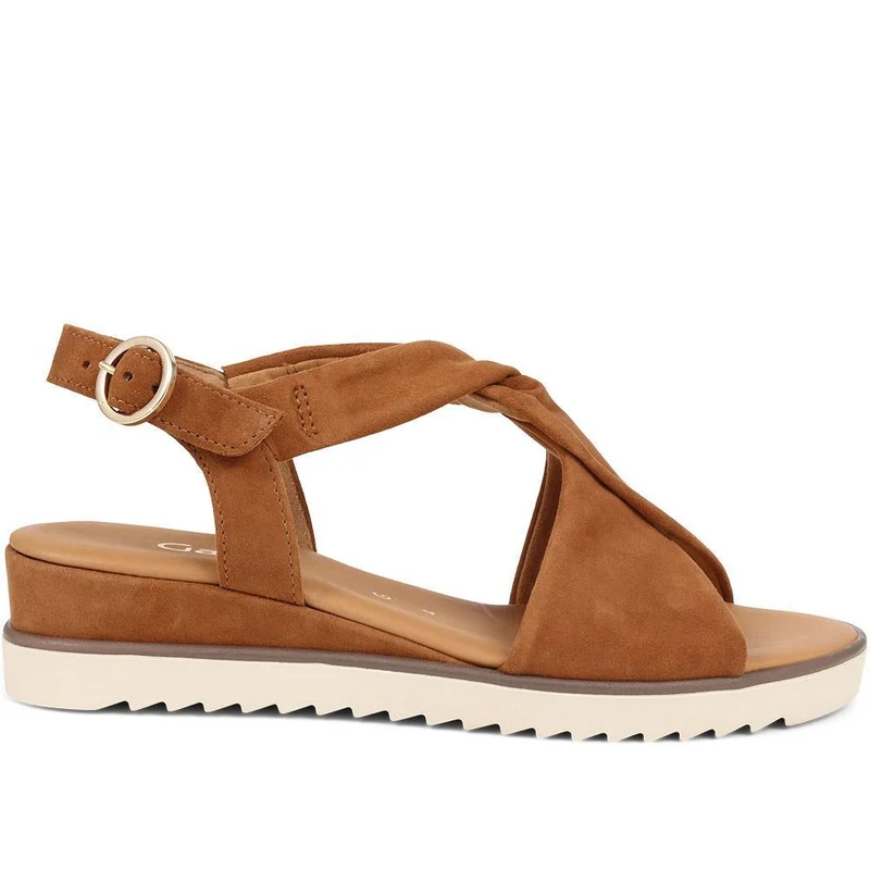 Gabor Rich Wide Fit Leather Twist-Front Sandals - GAB31514 / 317 898 - Tan