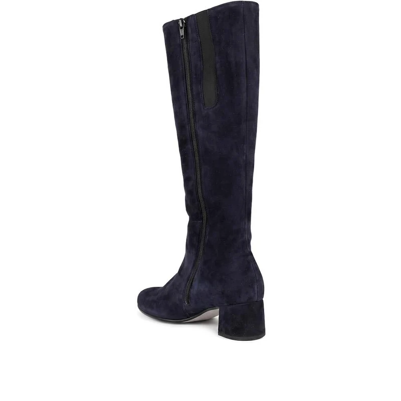 Gabor Leather Block Heel Long Boots - GAB44500 / 330 008 - Navy Suede