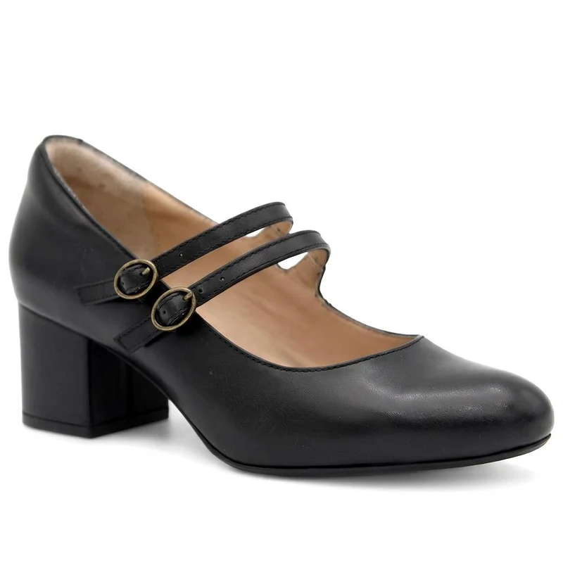 Xanthi Wide-Fit Heeled Mary Janes - XANTHIWIDE / 328 521 - Black Leather