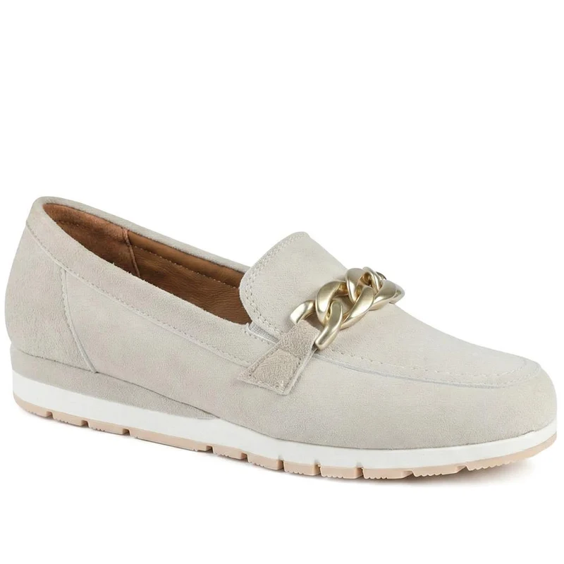 Orsa Leather Chain Detail Loafers - ORSA / 329 027 - Beige
