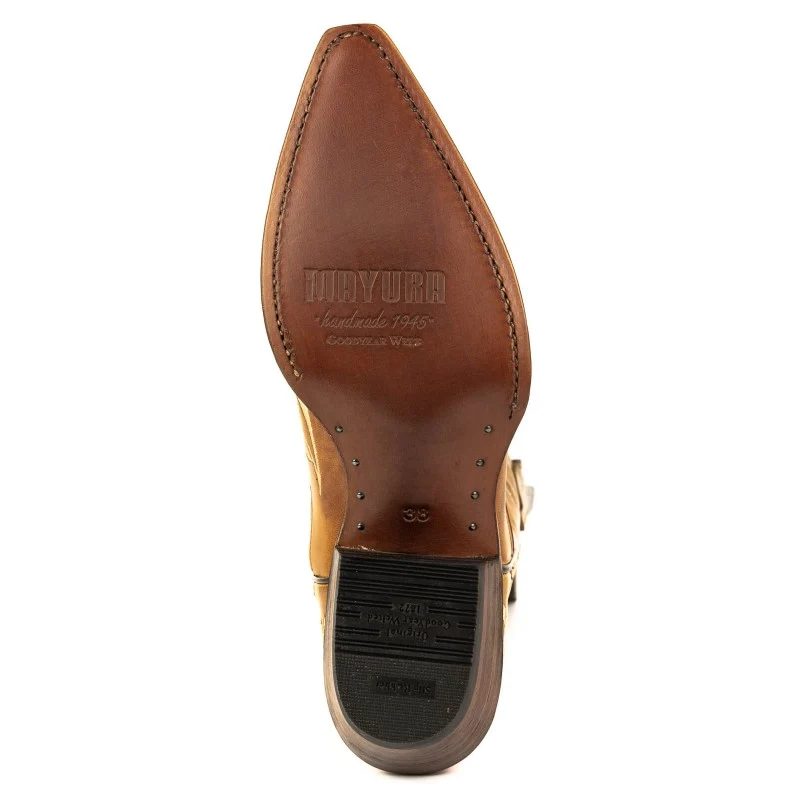 Handgemachte Cowboystiefel für Damen 2669 Braunes Leder und weiße Blumenstickerei
