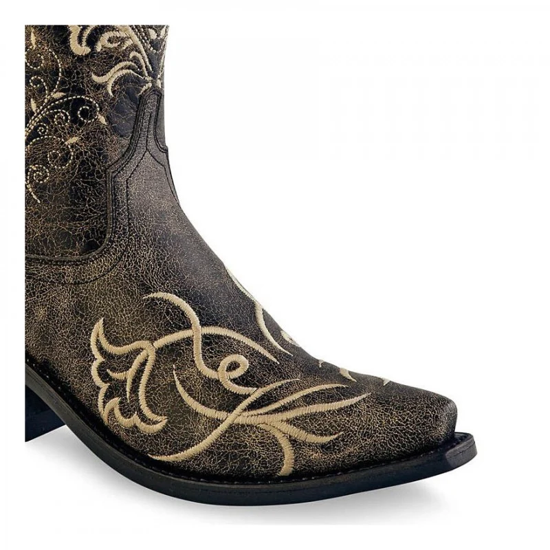 Westernstiefel CowboyStiefel für Damen handgefertigt, aus grauem Leder und weißen Blumen, LF1587E