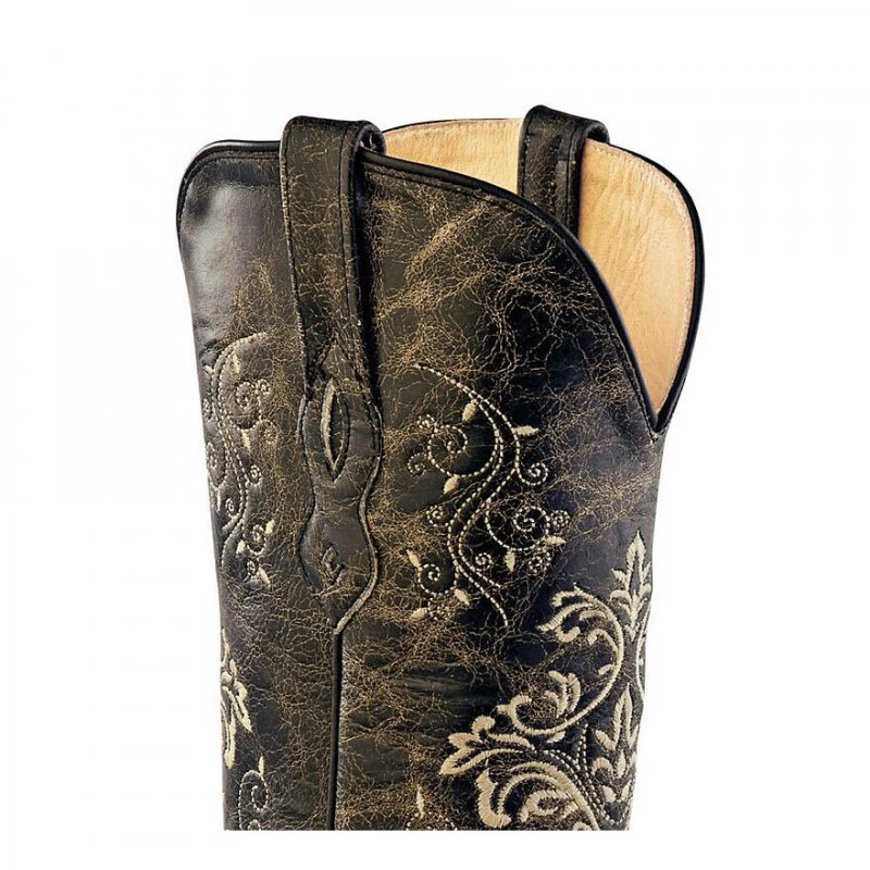 Westernstiefel CowboyStiefel für Damen handgefertigt, aus grauem Leder und weißen Blumen, LF1587E