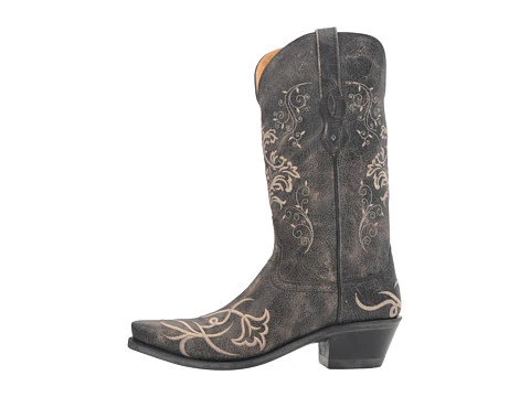Westernstiefel CowboyStiefel für Damen handgefertigt, aus grauem Leder und weißen Blumen, LF1587E