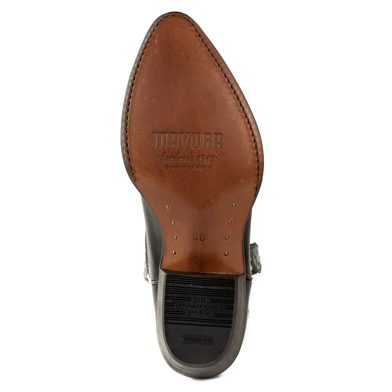 Damen-Cowboystiefel aus schwarzem Leder und weißem Wildleder-Obermaterial und schwarzen Flügeln 2666