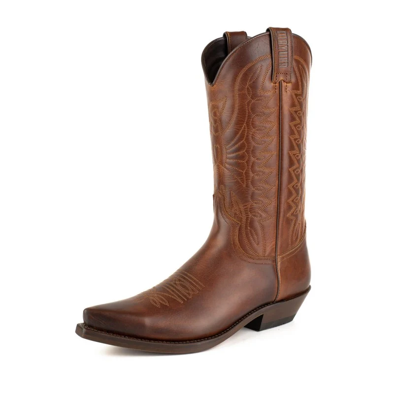 Cowboystiefel für Damen und Herren, handgefertigt aus braunem Leder, 1920 FR Texanas