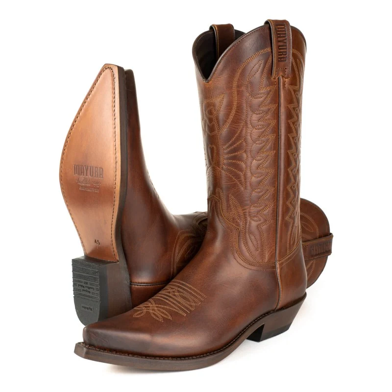 Cowboystiefel für Damen und Herren, handgefertigt aus braunem Leder, 1920 FR Texanas