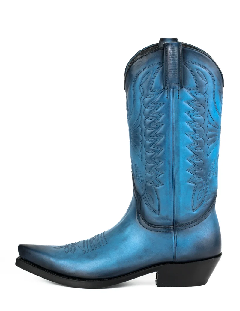 Cowboystiefel für Damen und Herren, handgefertigt aus blauem Leder, 1920, Texas