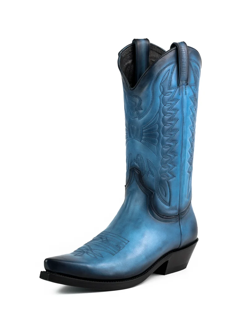 Cowboystiefel für Damen und Herren, handgefertigt aus blauem Leder, 1920, Texas