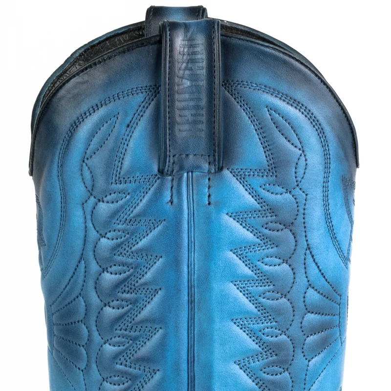 Cowboystiefel für Damen und Herren, handgefertigt aus blauem Leder, 1920, Texas