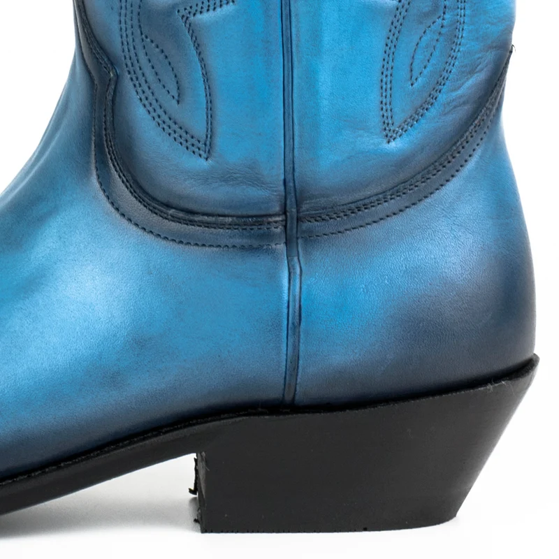 Cowboystiefel für Damen und Herren, handgefertigt aus blauem Leder, 1920, Texas