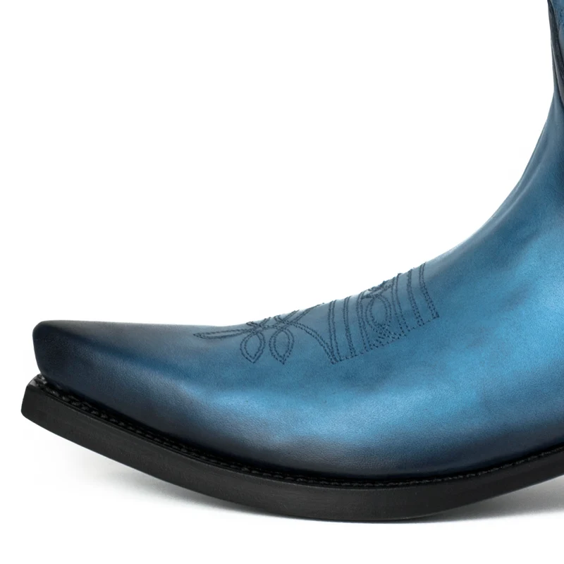 Cowboystiefel für Damen und Herren, handgefertigt aus blauem Leder, 1920, Texas