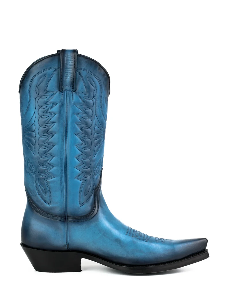 Cowboystiefel für Damen und Herren, handgefertigt aus blauem Leder, 1920, Texas