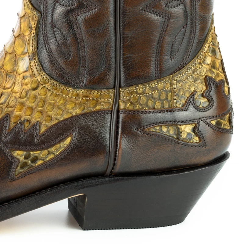 Damen- und Herren-Cowboystiefel, exotisches, handgefertigtes braunes und gelbes Leder, 1935-C Texanas