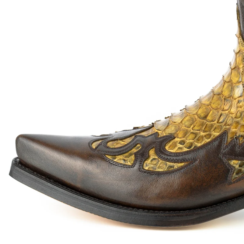 Damen- und Herren-Cowboystiefel, exotisches, handgefertigtes braunes und gelbes Leder, 1935-C Texanas
