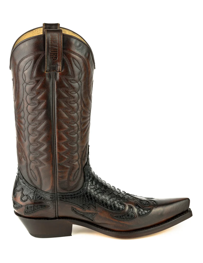 Damen- und Herren-Cowboystiefel, exotisches handgefertigtes braunes und schwarzes Leder, 1935-C Texanas