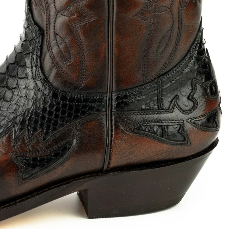 Damen- und Herren-Cowboystiefel, exotisches handgefertigtes braunes und schwarzes Leder, 1935-C Texanas