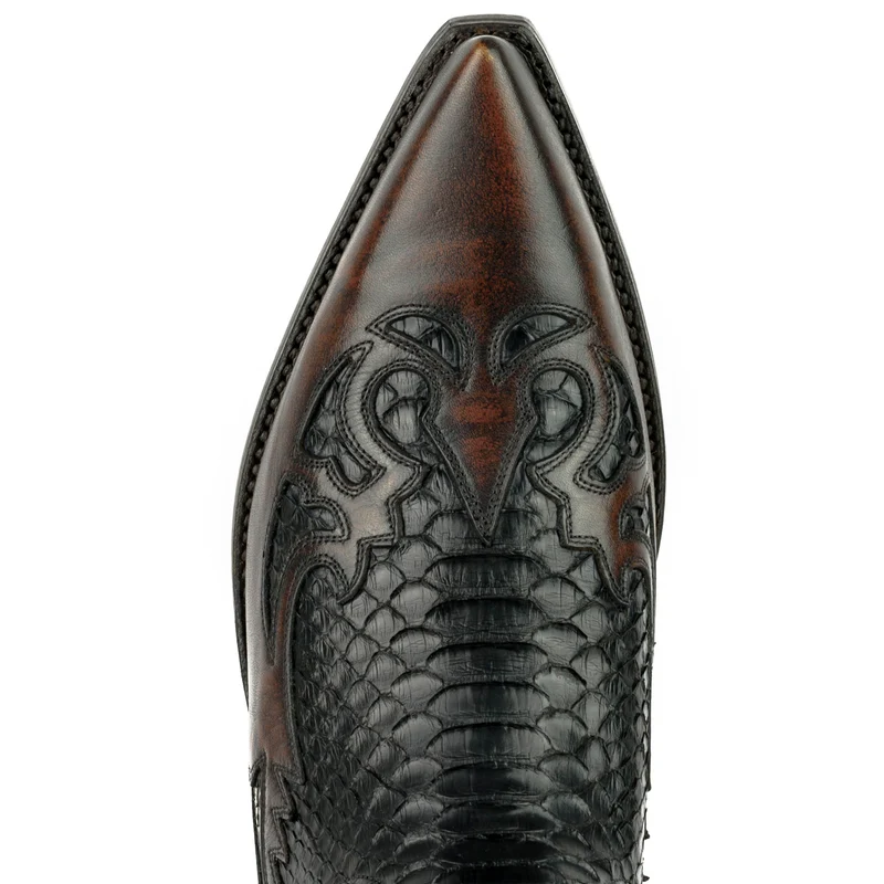 Damen- und Herren-Cowboystiefel, exotisches handgefertigtes braunes und schwarzes Leder, 1935-C Texanas