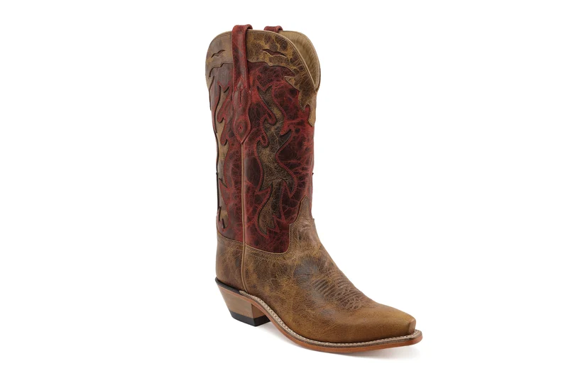 Westernstiefel CowboyStiefel für Damen handgefertigt aus braunem Leder und rotem LF1627E