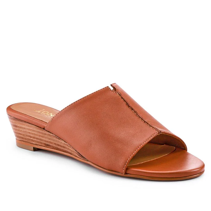 Jocelyn Leather Wedge-Heel Mules - JOCELYN / 327 083 - Tan