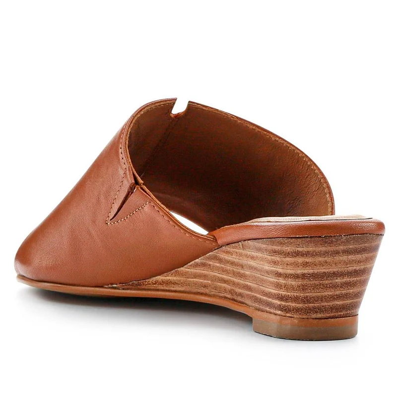 Jocelyn Leather Wedge-Heel Mules - JOCELYN / 327 083 - Tan
