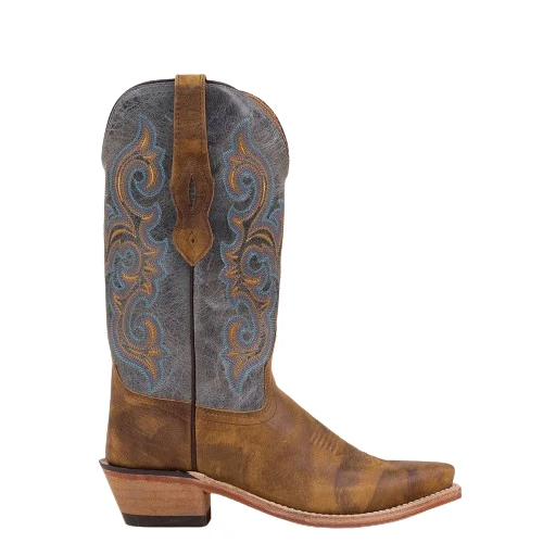 Westernstiefel CowboyStiefel für Damen handgefertigt, braunes und blaues Leder, bestickt LF1601E