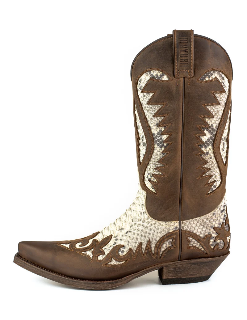 Handgefertigte Westernstiefel CowboyStiefel für Herren aus braunem und weißem geöltem Leder 2567 Texanas