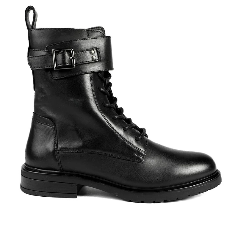Marisa Buckle-Detailed Leather Military Boots - MARISA / 328 480 - Black