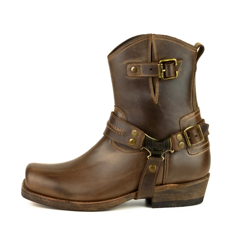 Herren Biker Moto und Motard Boots 005 Handgefertigtes braunes Leder