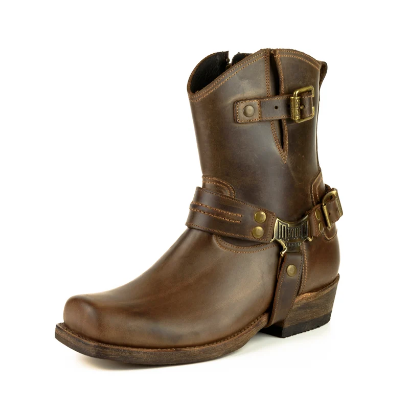 Herren Biker Moto und Motard Boots 005 Handgefertigtes braunes Leder