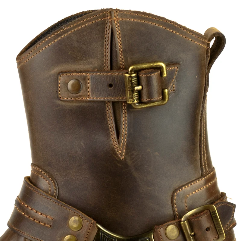 Herren Biker Moto und Motard Boots 005 Handgefertigtes braunes Leder