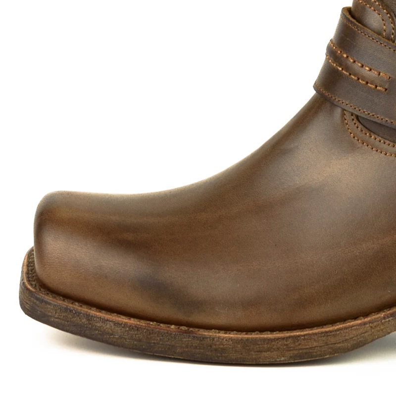 Herren Biker Moto und Motard Boots 005 Handgefertigtes braunes Leder