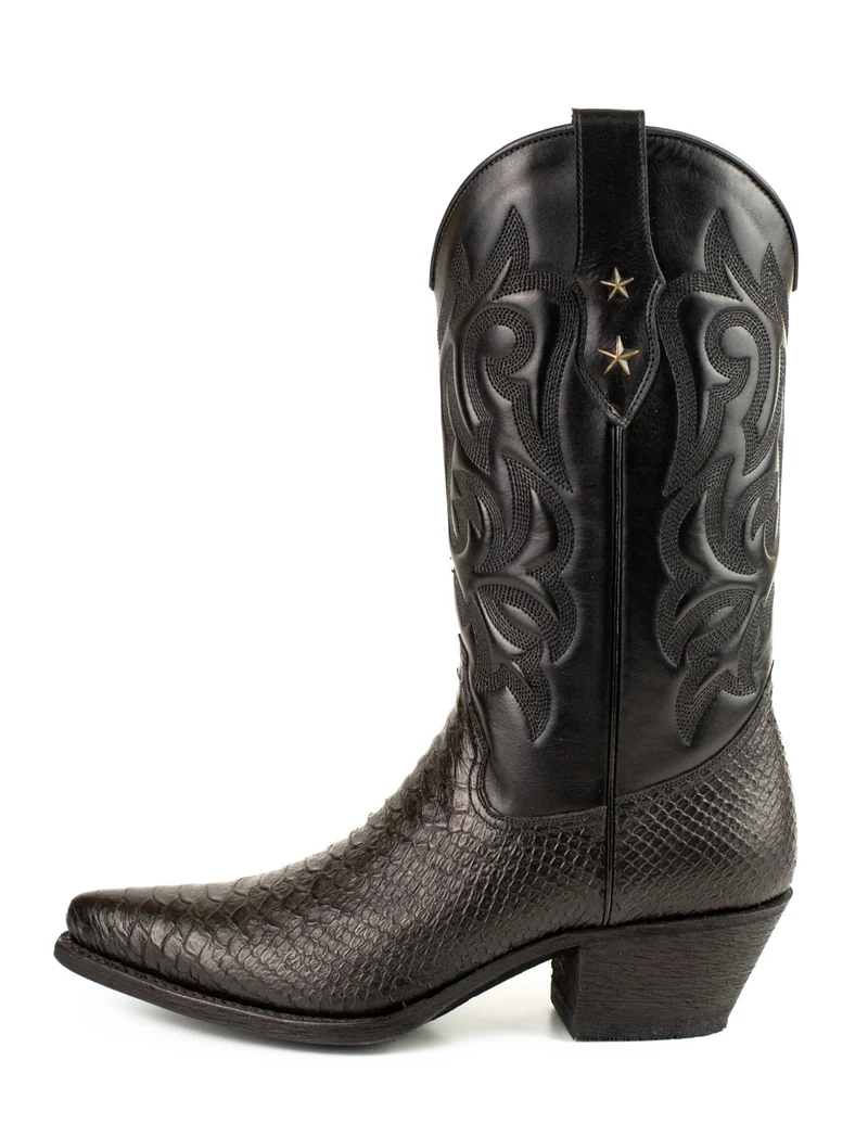 Westernstiefel CowboyStiefel für Damen handgefertigt, aus schwarzem Leder, 2524