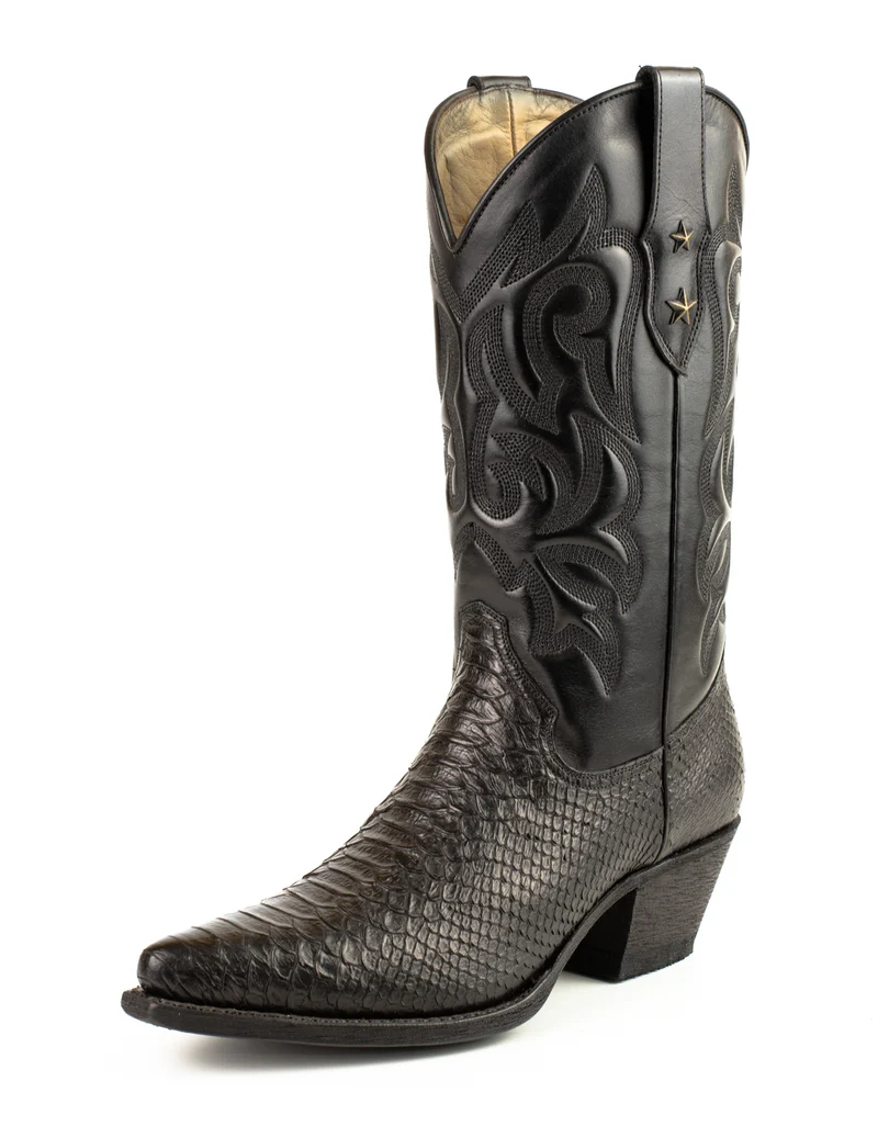 Westernstiefel CowboyStiefel für Damen handgefertigt, aus schwarzem Leder, 2524