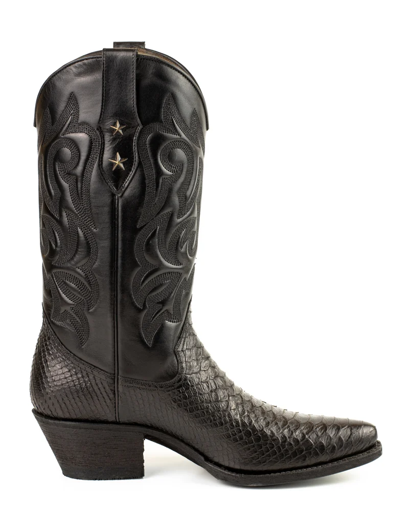 Westernstiefel CowboyStiefel für Damen handgefertigt, aus schwarzem Leder, 2524