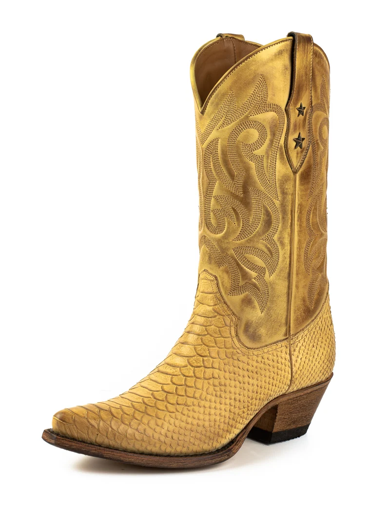 Handgefertigte Westernstiefel CowboyStiefel für Damen aus gelbem Leder 2524
