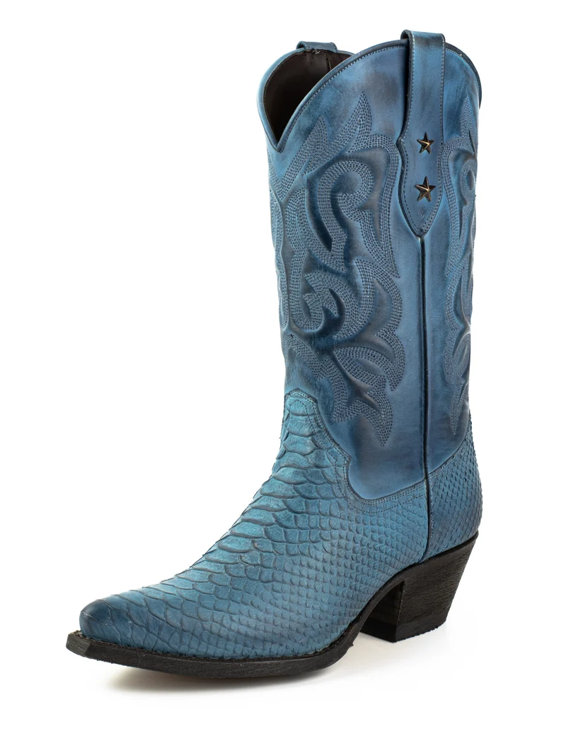 Westernstiefel CowboyStiefel für Damen handgefertigt, blaues Leder, 2524