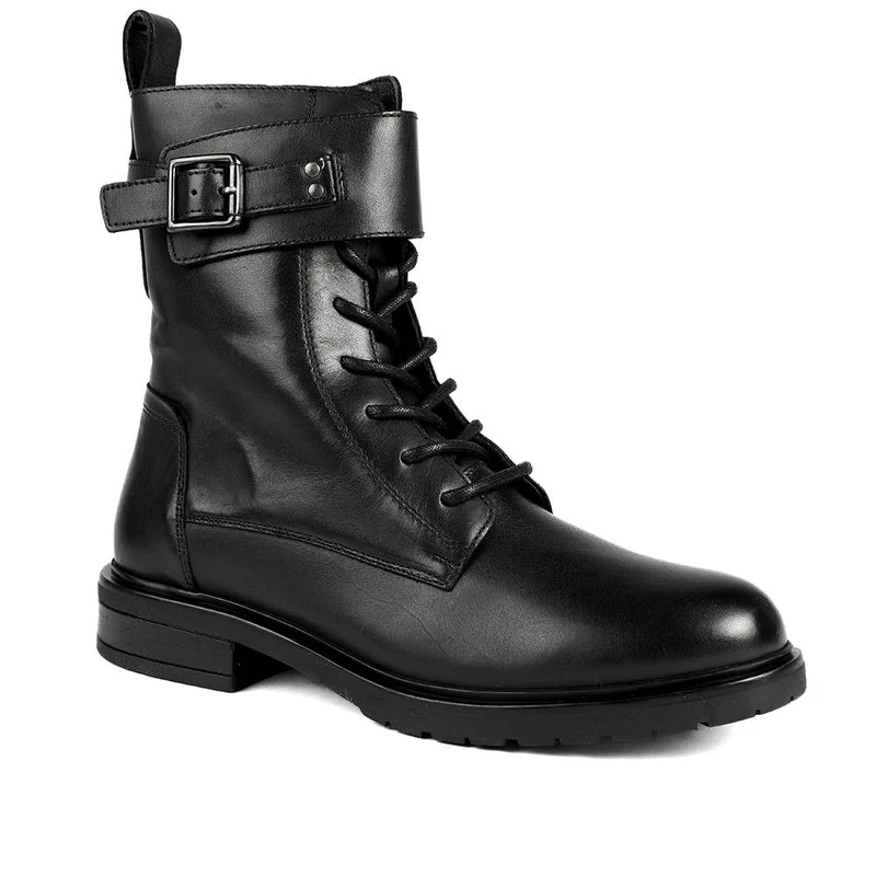 Marisa Buckle-Detailed Leather Military Boots - MARISA / 328 480 - Black
