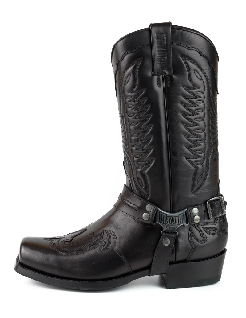 Herren Biker Motard Boots 2471 Handgefertigtes schwarzes Leder