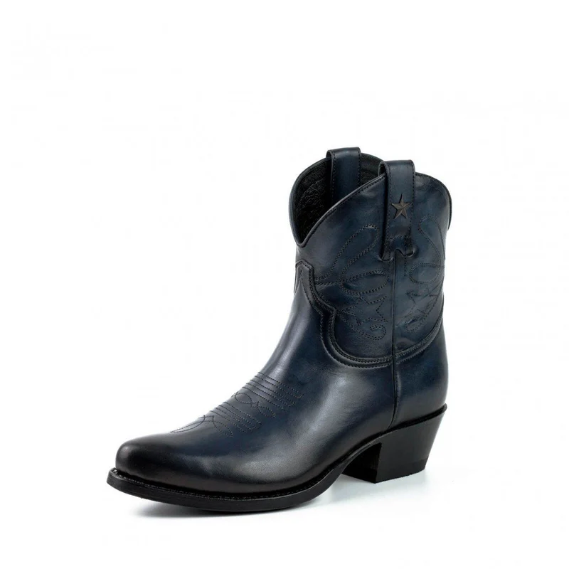 Damen-Cowboy-Country- und Western-Stiefeletten 2374 aus marineblauem Leder