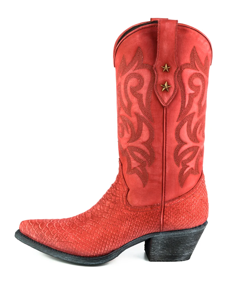 Country- und Western-Cowboystiefel für Damen 2524 aus gewaschenem rotem Leder