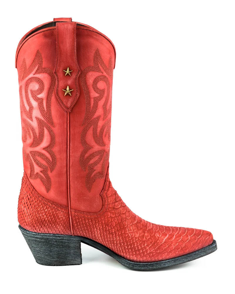 Country- und Western-Cowboystiefel für Damen 2524 aus gewaschenem rotem Leder