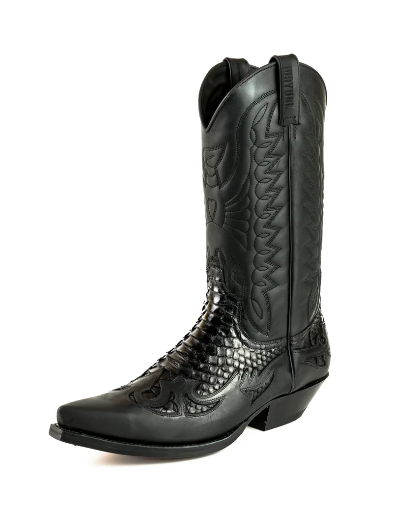 Cowboy-, Country- und Westernstiefel für Damen und Herren, 1935 C, schwarzes Leder und exotisches Schwarz | Sofort lieferbar | Größen 37/41/45
