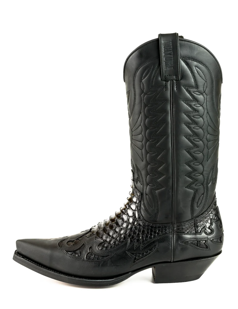 Cowboy-, Country- und Westernstiefel für Damen und Herren, 1935 C, schwarzes Leder und exotisches Schwarz | Sofort lieferbar | Größen 37/41/45