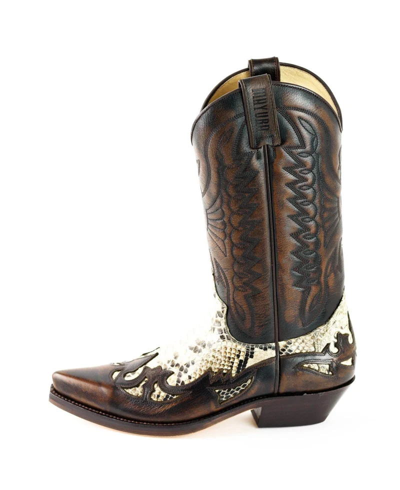 Country- und Western-Cowboystiefel 1935-C für Herren und Damen aus exotischem braunem und weißem Leder