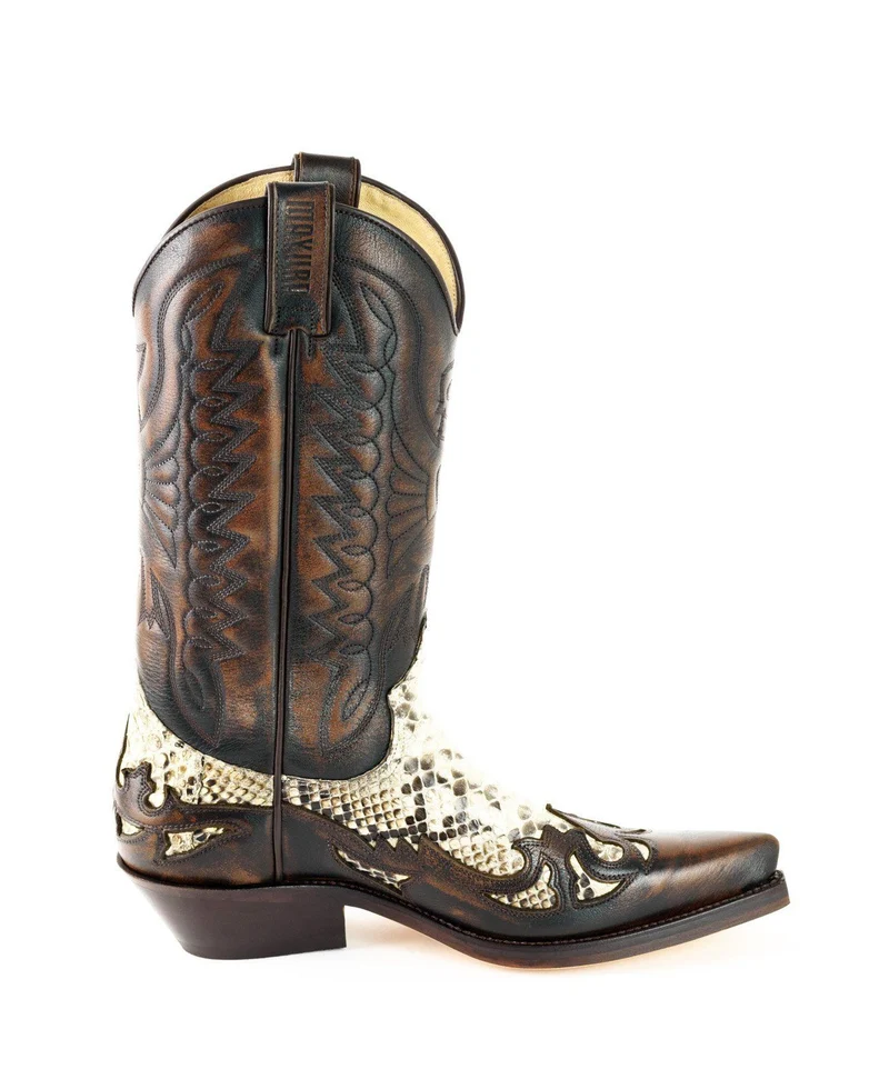 Country- und Western-Cowboystiefel 1935-C für Herren und Damen aus exotischem braunem und weißem Leder