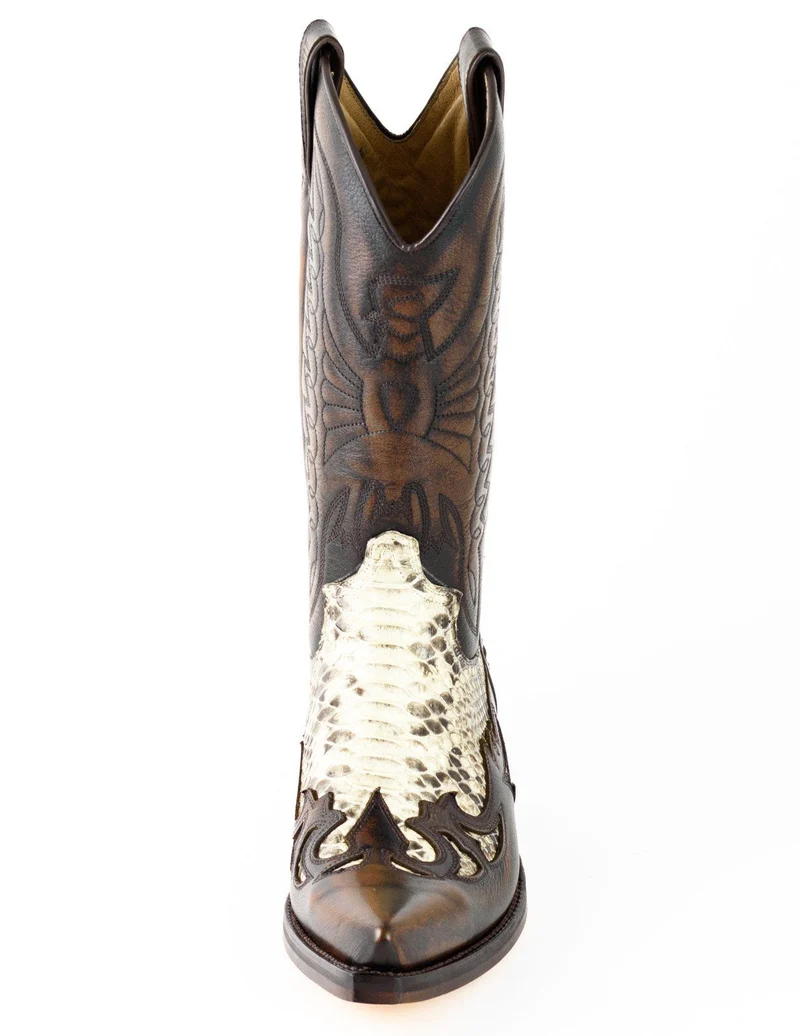 Country- und Western-Cowboystiefel 1935-C für Herren und Damen aus exotischem braunem und weißem Leder