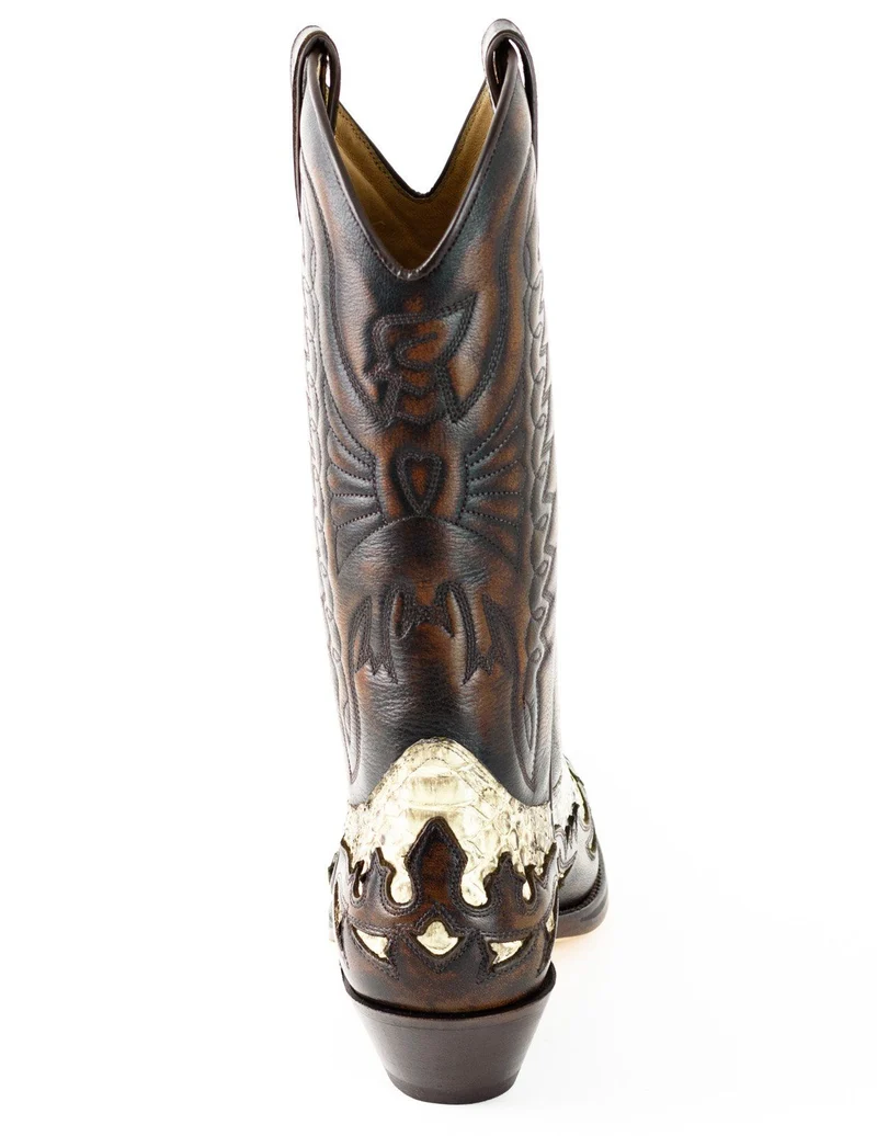 Country- und Western-Cowboystiefel 1935-C für Herren und Damen aus exotischem braunem und weißem Leder