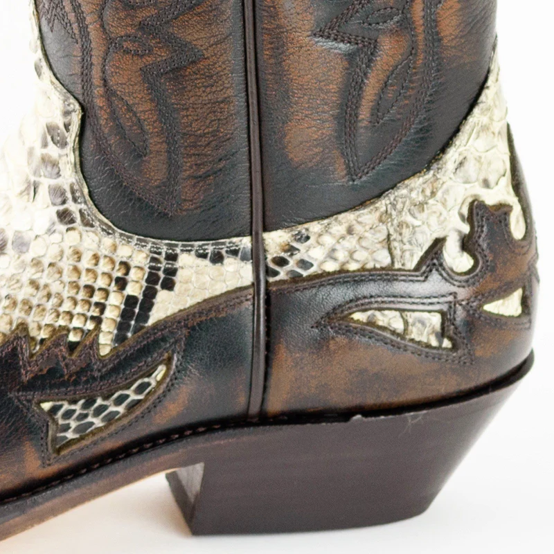 Country- und Western-Cowboystiefel 1935-C für Herren und Damen aus exotischem braunem und weißem Leder